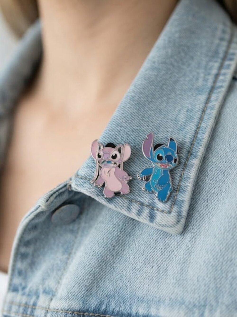 Disney Stitch and Angel Enamel Pins - Blue and Pink